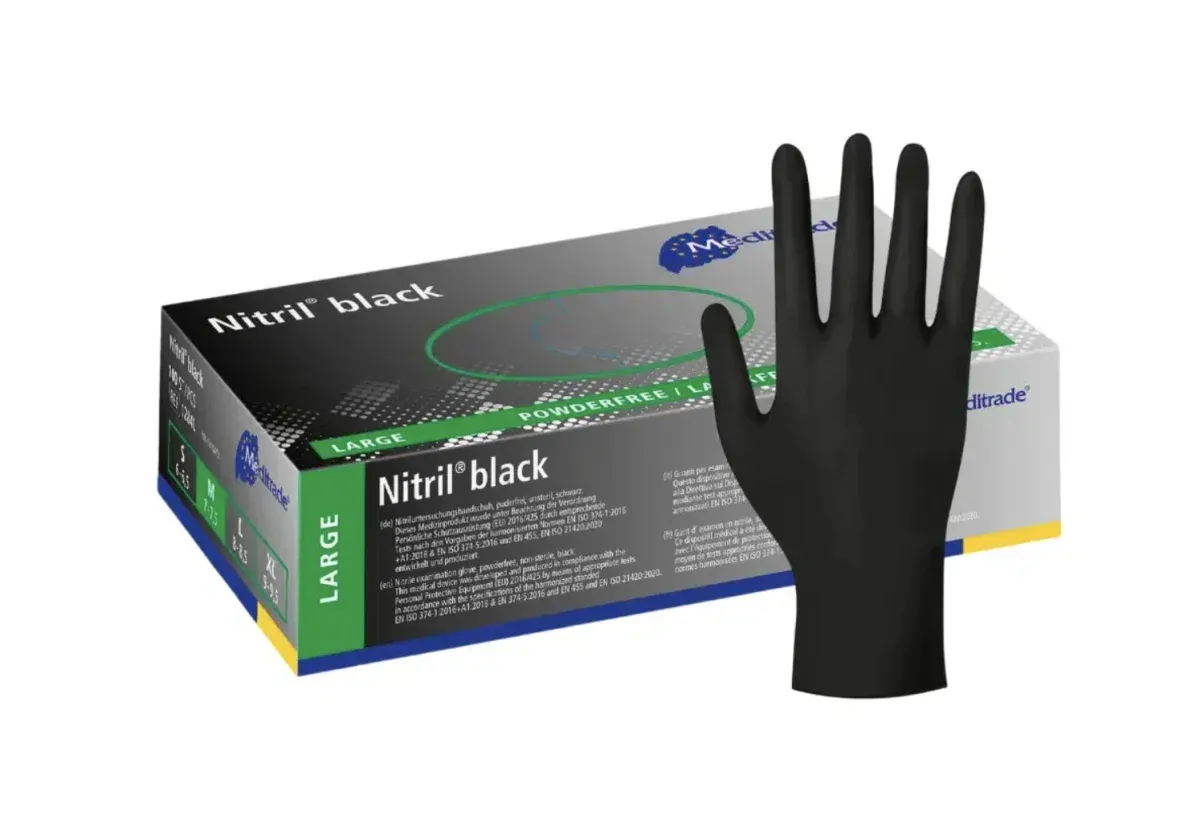 Meditrade Nitril black, Nitril Handschuhe schwarz 100 Stk. - Größe L