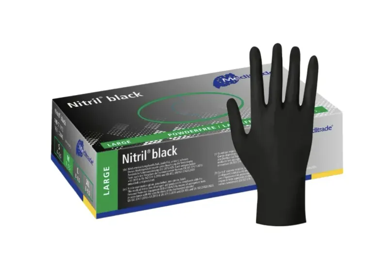 Meditrade Nitril black, Nitril Handschuhe schwarz 100 Stk. - Größe L
