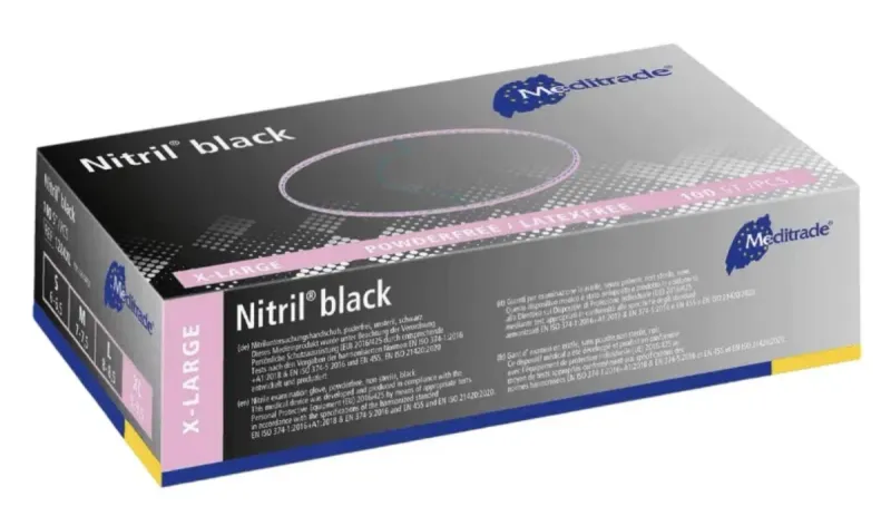 Meditrade Nitril black, Nitril Handschuhe schwarz 100 Stk. - Größe XL